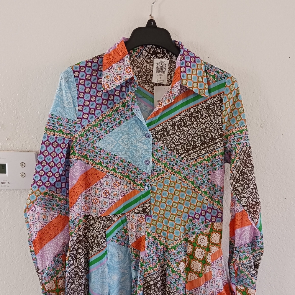 Women's Belted Paisley Patch Maxi Shirtdress